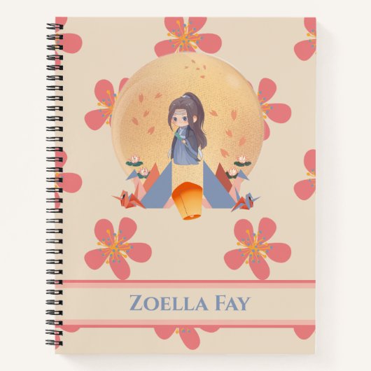 Flower Pattern Chibi Girl Notitieboek (Voorkant)