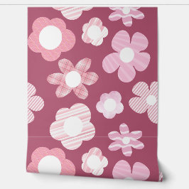 flower pattern dark pink behang