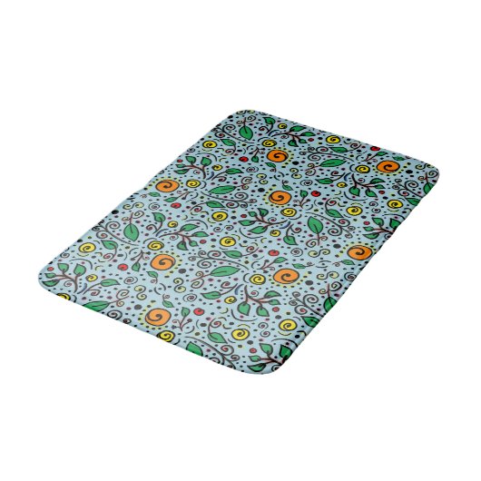 Flower Pattern oranje Swirl Berry op Blauwgroen - Badmat (Gekanteld)