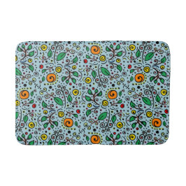 Flower Pattern oranje Swirl Berry op Blauwgroen - Badmat