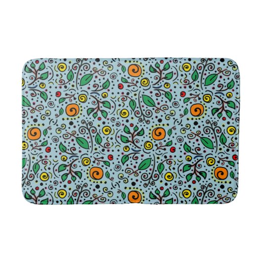 Flower Pattern oranje Swirl Berry op Blauwgroen - Badmat (Voorkant)