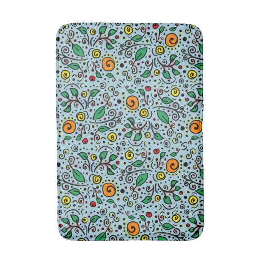 Flower Pattern oranje Swirl Berry op Blauwgroen - Badmat (Voorkant Verticaal)
