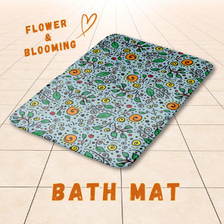 Flower Pattern oranje Swirl Berry op Blauwgroen - Badmat