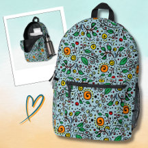 Flower Pattern oranje Swirl Berry op Blauwgroen -