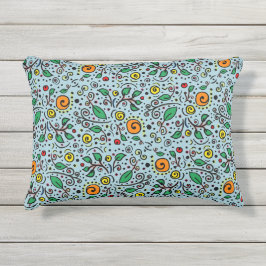 Flower Pattern oranje Swirl Berry op Blauwgroen - Buitenkussen