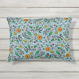 Flower Pattern oranje Swirl Berry op Blauwgroen - Buitenkussen