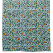 Flower Pattern oranje Swirl Berry op Blauwgroen - Douchegordijn (Voorkant)
