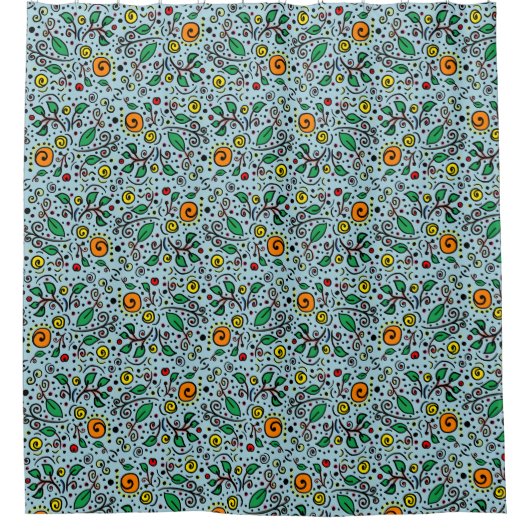 Flower Pattern oranje Swirl Berry op Blauwgroen - Douchegordijn (Voorkant)