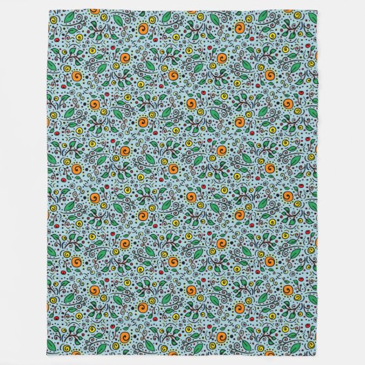 Flower Pattern oranje Swirl Berry op Blauwgroen - Fleece Deken (Voorkant)