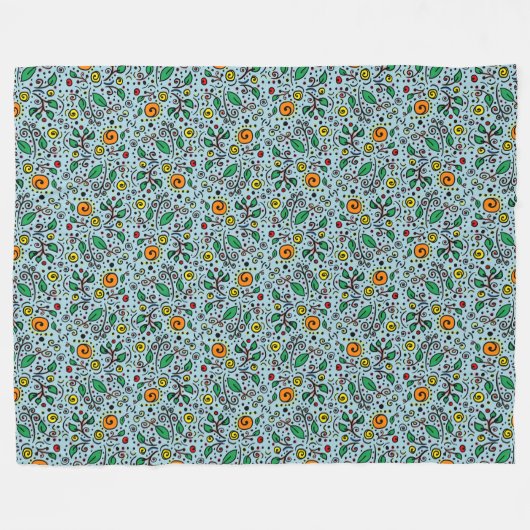 Flower Pattern oranje Swirl Berry op Blauwgroen - Fleece Deken (Voorkant (Horizontaal))