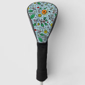 Flower Pattern oranje Swirl Berry op Blauwgroen - Golfheadcover (Voorkant)