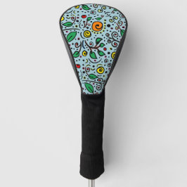 Flower Pattern oranje Swirl Berry op Blauwgroen - Golfheadcover