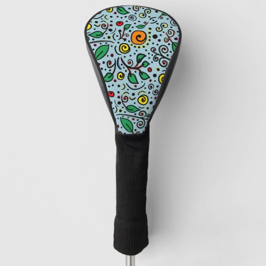 Flower Pattern oranje Swirl Berry op Blauwgroen - Golfheadcover (Voorkant)