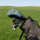Flower Pattern oranje Swirl Berry op Blauwgroen - Golfheadcover (Insitu)