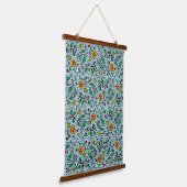 Flower Pattern oranje Swirl Berry op Blauwgroen - Hangend Wandkleed (Gebogen)