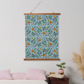 Flower Pattern oranje Swirl Berry op Blauwgroen - Hangend Wandkleed (Slaapkamer)