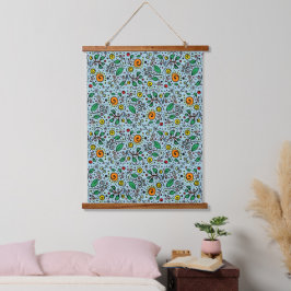 Flower Pattern oranje Swirl Berry op Blauwgroen - Hangend Wandkleed