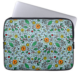 Flower Pattern oranje Swirl Berry op Blauwgroen - Laptop Sleeve