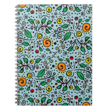 Flower Pattern oranje Swirl Berry op Blauwgroen