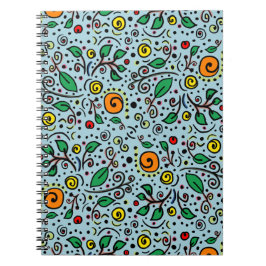 Flower Pattern oranje Swirl Berry op Blauwgroen Notitieboek