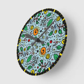 Flower Pattern oranje Swirl Berry op Blauwgroen - Ronde Klok (Hoek)