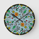 Flower Pattern oranje Swirl Berry op Blauwgroen - Ronde Klok (Voorkant)