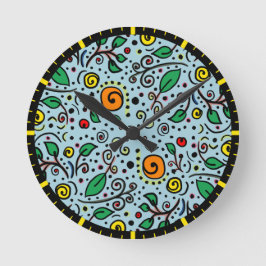 Flower Pattern oranje Swirl Berry op Blauwgroen - Ronde Klok