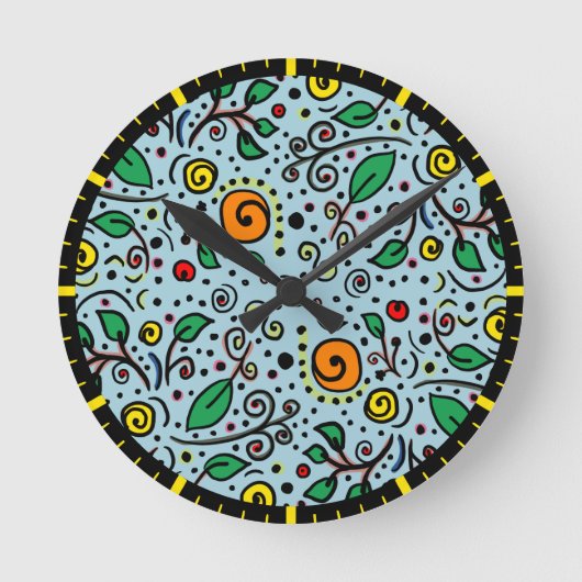 Flower Pattern oranje Swirl Berry op Blauwgroen - Ronde Klok (Voorkant)