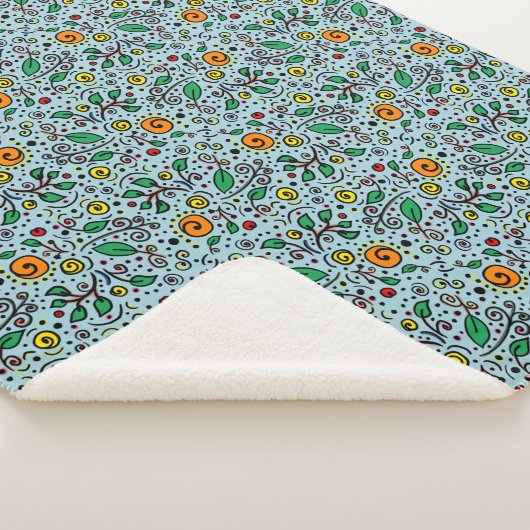 Flower Pattern oranje Swirl Berry op Blauwgroen - Sherpa Deken (3/4)