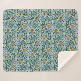 Flower Pattern oranje Swirl Berry op Blauwgroen - Sherpa Deken
