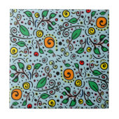 Flower Pattern oranje Swirl Berry op Blauwgroen - Tegeltje (Voorkant)