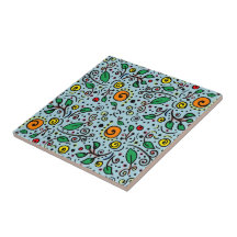 Flower Pattern oranje Swirl Berry op Blauwgroen -