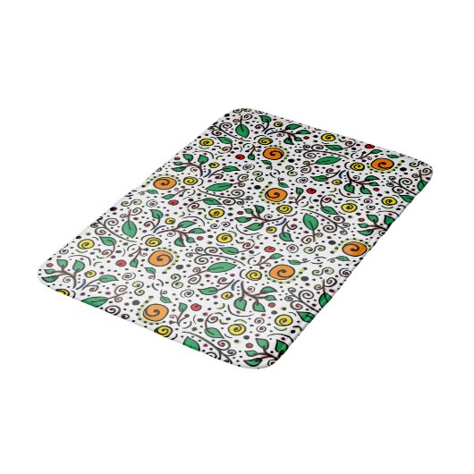 Flower Pattern oranje Swirl Berry op Wit - Badmat (Gekanteld)