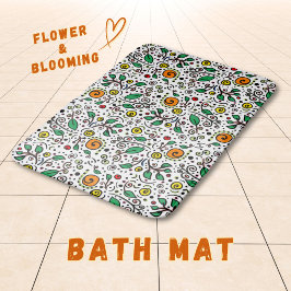Flower Pattern oranje Swirl Berry op Wit - Badmat