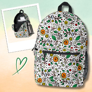 Flower Pattern oranje Swirl Berry op Wit - Bedrukte Rugzak