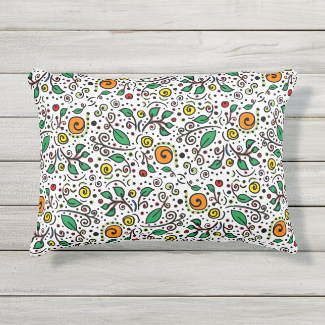 Flower Pattern oranje Swirl Berry op Wit - Buitenkussen (Voorkant)