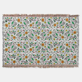 Flower Pattern oranje Swirl Berry op Wit - Deken