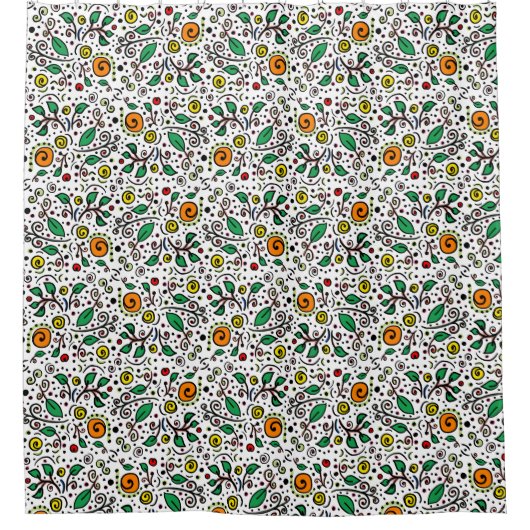 Flower Pattern oranje Swirl Berry op Wit - Douchegordijn (Voorkant)