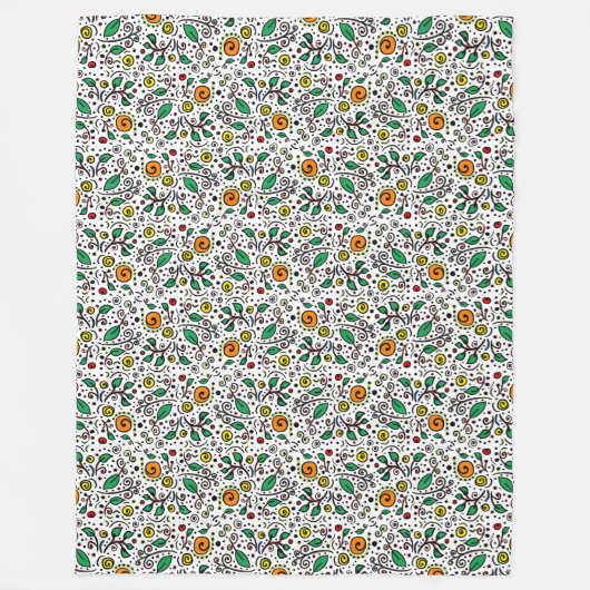 Flower Pattern oranje Swirl Berry op Wit - Fleece Deken (Voorkant)