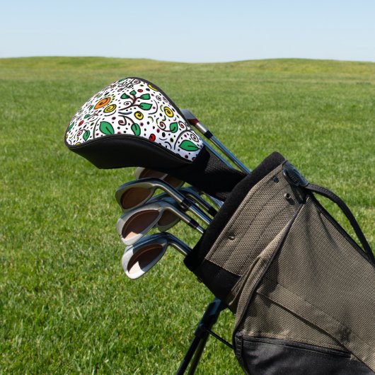 Flower Pattern oranje Swirl Berry op Wit - Golfheadcover (Insitu)