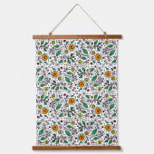 Flower Pattern oranje Swirl Berry op Wit - Hangend Wandkleed (Voorkant)