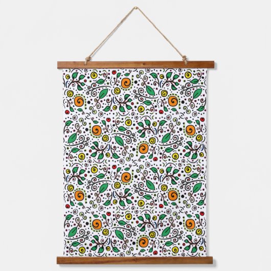 Flower Pattern oranje Swirl Berry op Wit - Hangend Wandkleed (Voorkant)