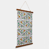Flower Pattern oranje Swirl Berry op Wit - Hangend Wandkleed (Gebogen)