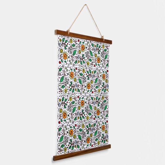 Flower Pattern oranje Swirl Berry op Wit - Hangend Wandkleed (Gebogen)