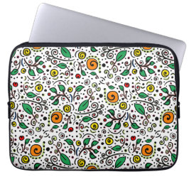 Flower Pattern oranje Swirl Berry op Wit - Laptop Sleeve