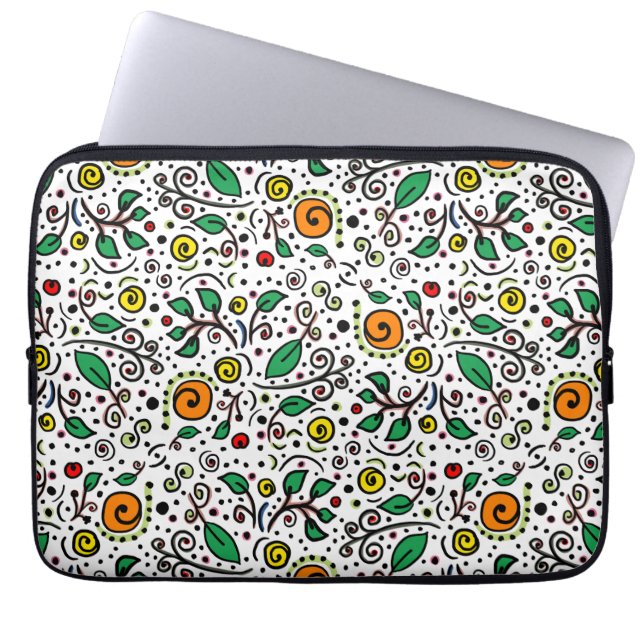 Flower Pattern oranje Swirl Berry op Wit - Laptop Sleeve (Voorkant)