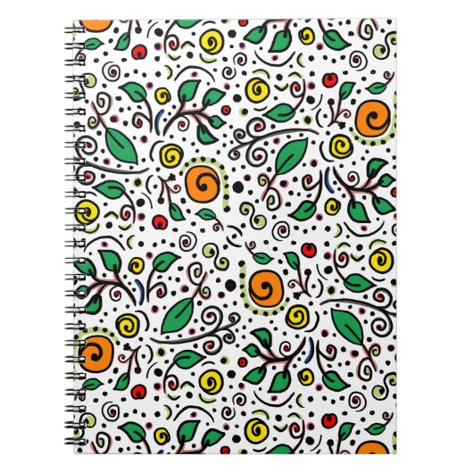 Flower Pattern oranje Swirl Berry op Wit - Notitieboek (Voorkant)