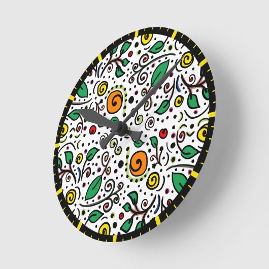 Flower Pattern oranje Swirl Berry op Wit - Ronde Klok (Hoek)