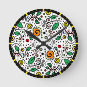 Flower Pattern oranje Swirl Berry op Wit - Ronde Klok (Voorkant)