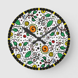 Flower Pattern oranje Swirl Berry op Wit - Ronde Klok